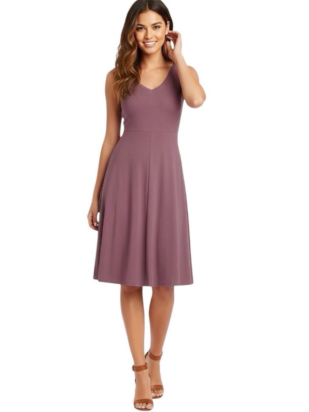 A New Day V-Neck A-Line Midi Dress – Dusty Plum / Mauve (Size XS)